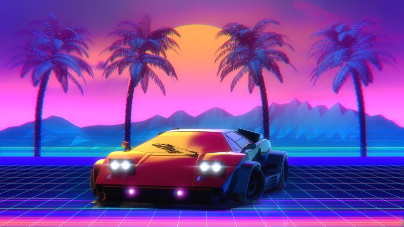 Lamborghini Countach, 1080P, palm trees, car