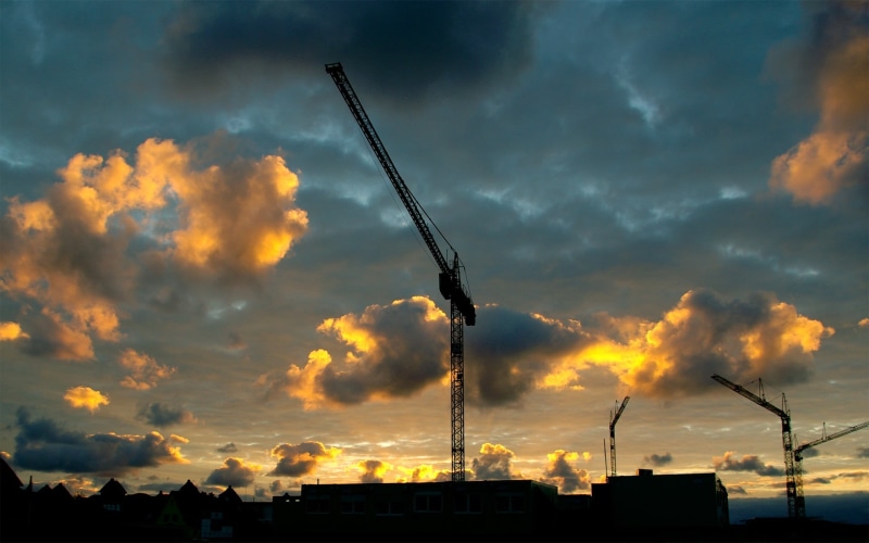 golden, sky, hour, cranes (machine), crane, 1080P, black, clouds, silhouette