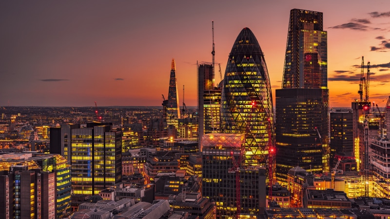 office Building, river, aerial View, finance, skyscraper, light - Natural Phenomenon, 4K, sunset, outdoors, capital Cities, building, travel Destinations