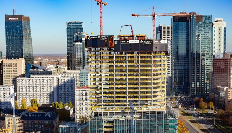 cranes (machine), skyscraper, Poland, Warsaw, cityscape, 2K, construction site, skyline