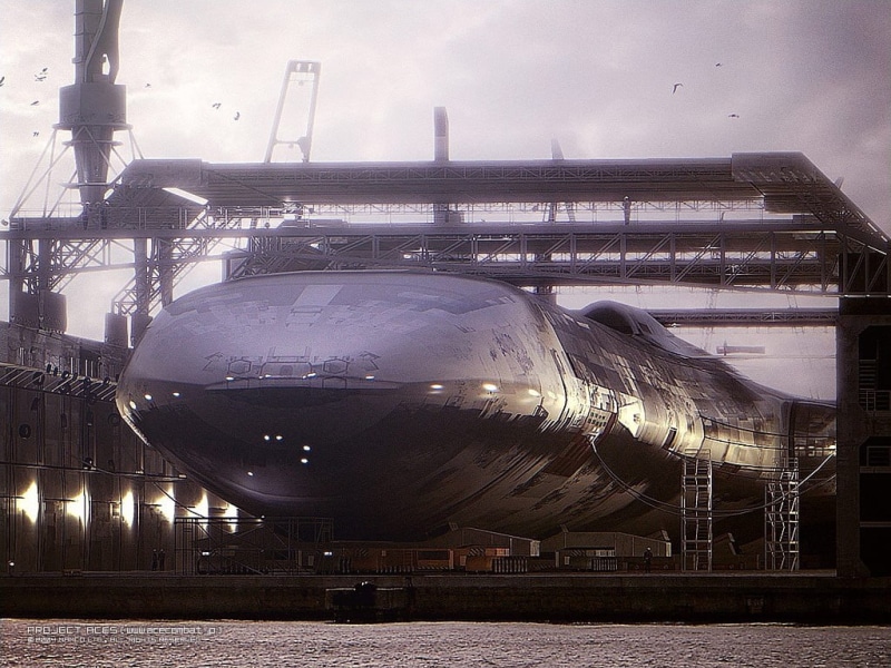 business, sky, dusk, illuminated, factory, industry, Ace Combat 5, cranes (machine), shipyard, gray, 480P, water, no people, building exterior, architecture