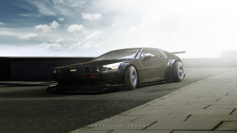 Auto, Rendering, Rostislav Prokop, DMC-12 DeLorean Black Edition, Machine, Black Edition, Transport and Vehicles, DeLorean, 1080P, Art, DMC-12, by Rostislav Prokop