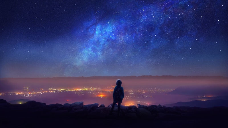 scenics - nature, The city, standing, leisure activity, full length, tranquil scene, adult, nature, star - space, People, sky, tranquility, milky way, galaxy