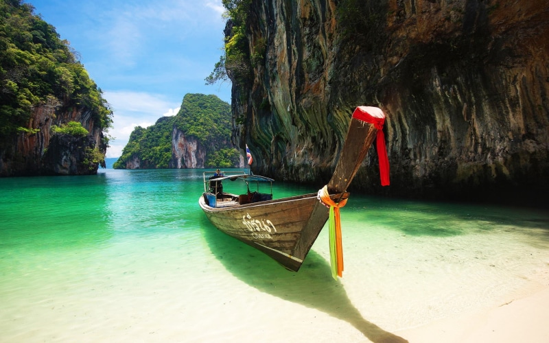 boat, rocks, 1080P, andaman, sea, thailand, beach, andaman sea