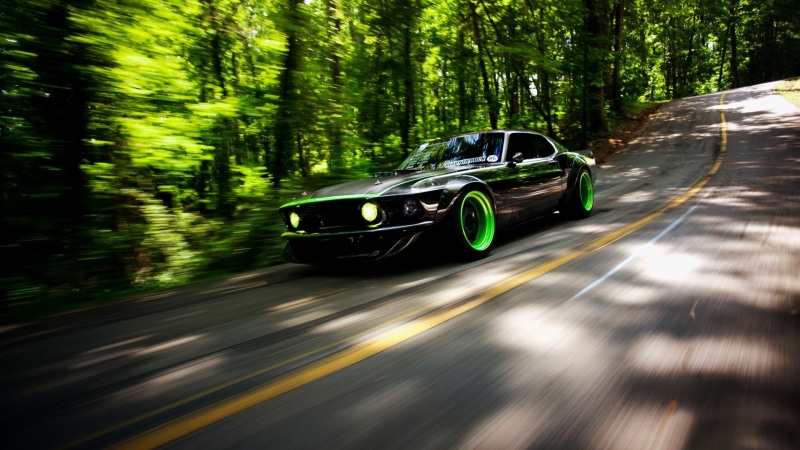 car, sports, motor vehicle, motion blur, blurred motion, moving, green, tree, 1080P, nature, land vehicle, motion, plant, green color, no people, forest