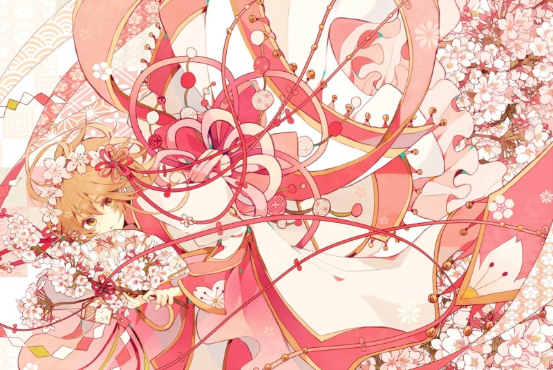 tsubasa chronicle, close-up, plant, cherry blossom, backgrounds, decoration, full frame, art and craft, beauty in nature, Anime, flower, blossom, pattern