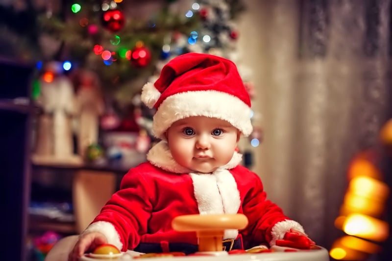 santa hat, illuminated, family, clothing, innocence, santa Claus, 1080P, holiday, tree, small suit of Santa Claus, celebration, new year, table, christmas Tree