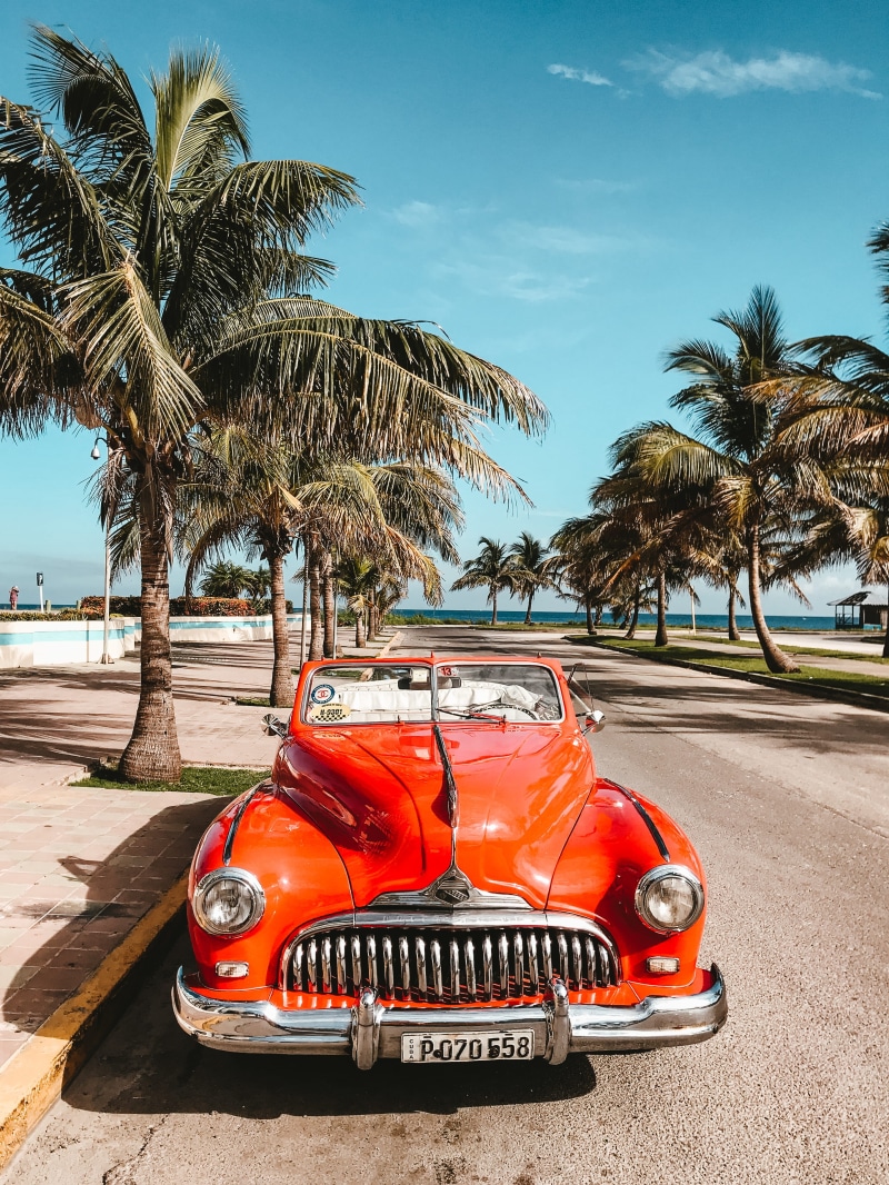 sky, drive, traveling, hotel, again, parked, transportation, land vehicle, chill, no people, palm, nature, tree, red, convertible, asphalt, day, palm tree