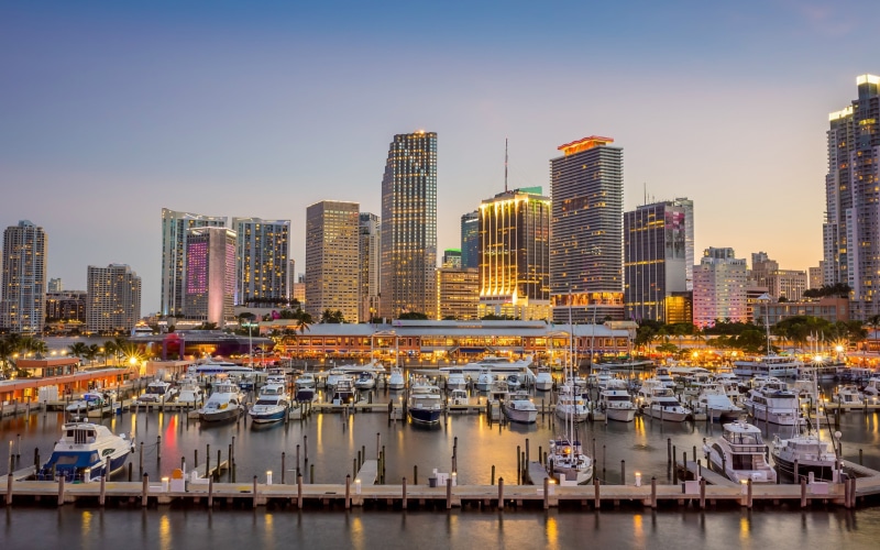 2K, marinas, yachts, Miami, boats, the port, buildings, Biscayne Bay, biscayne, the bay, bay, Florida
