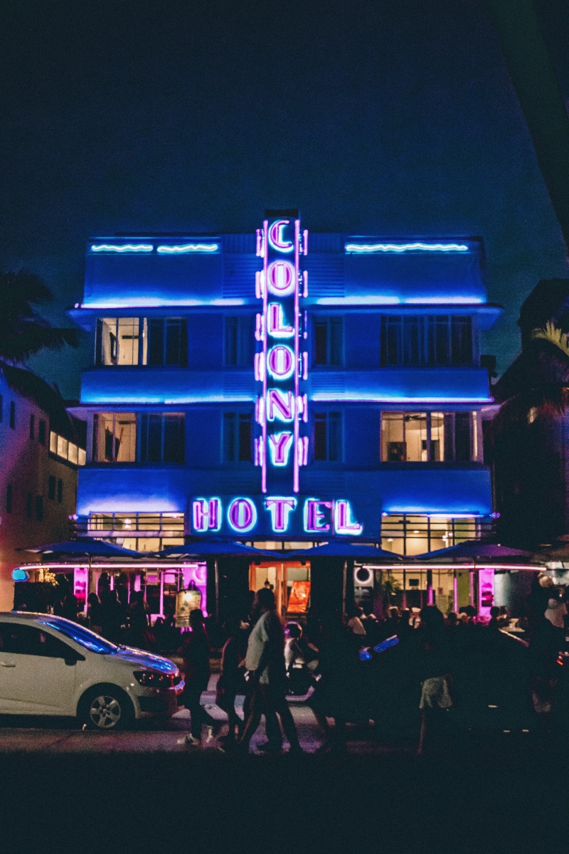 built structure, night, movies, united states, group of people, men, nights, neon, communication, ocean drive, miami beach, transportation, hotel, nightlife