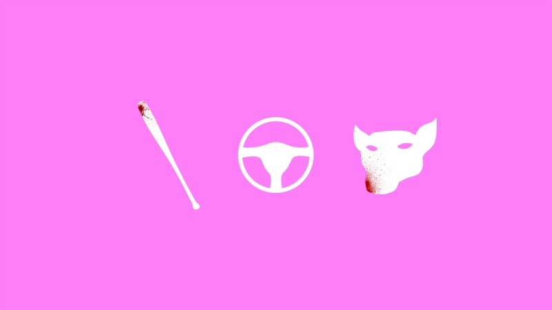 simple background, Hotline Miami, directly above, pink background, communication, indoors, group of objects, illustration, minimalism, video games, colored background