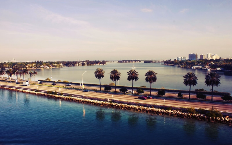 Miami, Water, Road, 1080P, Sunset, USA, City, Florida