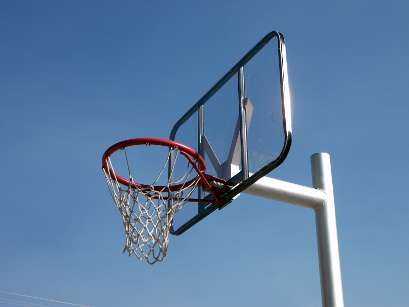 sky, outdoors, no people, goal, game, recreation, sport, 2K, copy space, team sport, relaxation, low angle view, sunlight, team, clear sky, court, hoop
