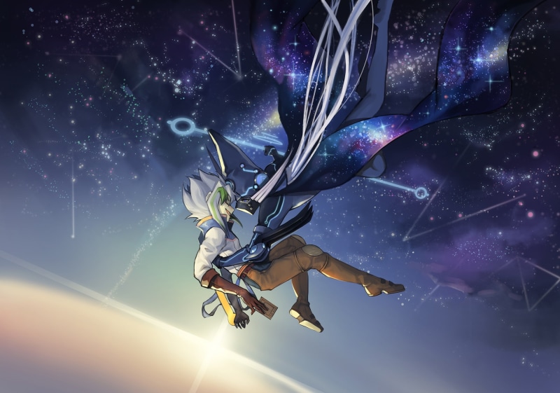 purple, one person, exploration, Anime, space, galaxy, adventure, young adult, yu-gi-oh arc v, motion, low angle view, digital composite, astrograph sorcerer