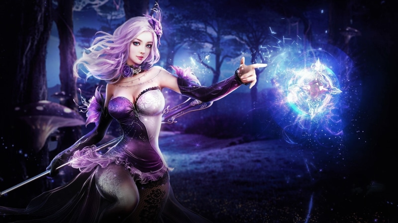 Girl, Woman, Purple, Blue Eyes, Sorceress, League Of Angels, Purple Hair, Magic, Fantasy, 1080P