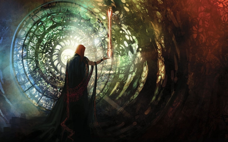 human arm, Magic, men, spirituality, three quarter length, Fantasy, forest, architecture, full length, Sun, day, young adult, Sorcerer, religion, one person