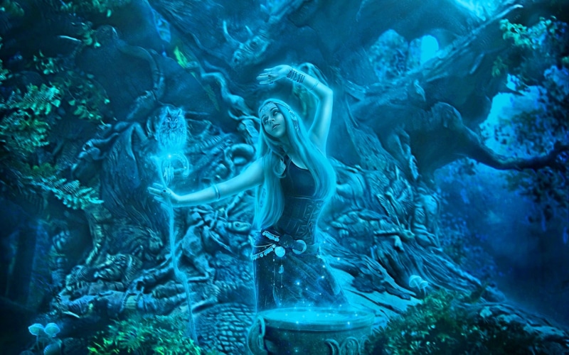 motion, Magic, nature, marine, vertebrate, sea, large group of animals, 2K, women, fish, fantasy, underwater, water, sea life, art, female, sorcerer, mage