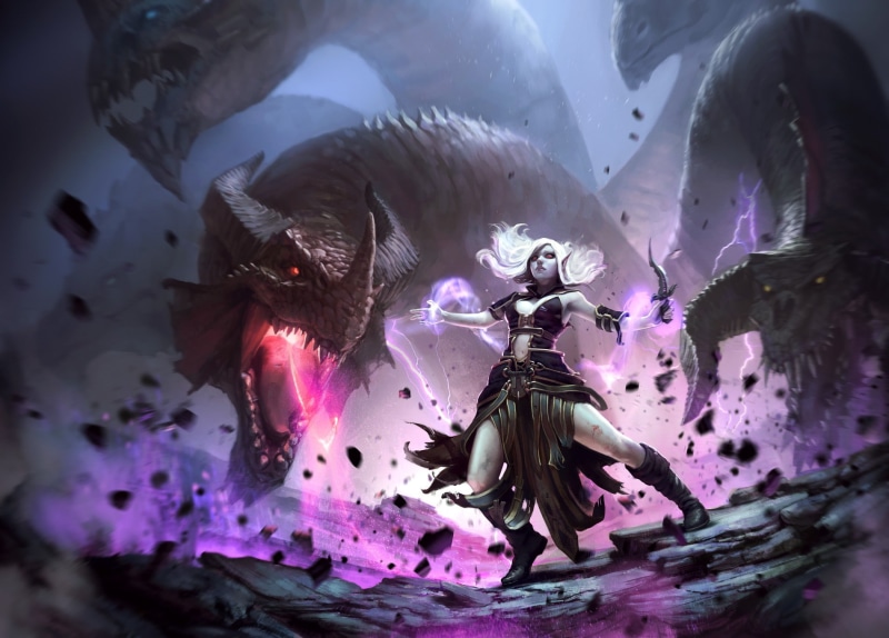 elves, fantasy girl, 720P, dragon, hydra, tiamat, fantasy art, dagger