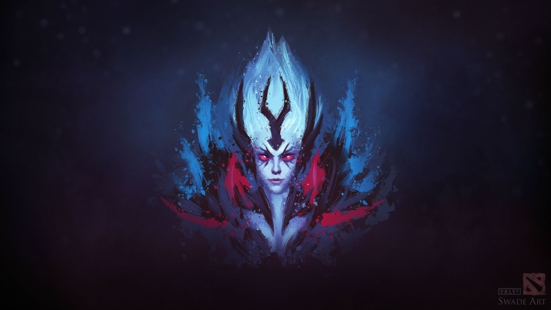 2K, vengeful, nature, Dota 2, bizarre, front view, studio shot, Vengeful Spirit, blue, fantasy girl, red, night, black background, horror, spooky, people