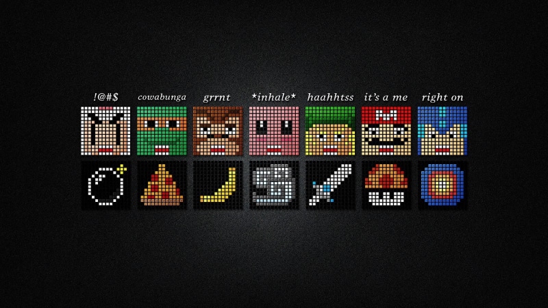 colored background, industry, retro games bomberman teenage mutant ninja turtles donkey kong kirby link super mario mega man, indoors, text, internet, relaxation