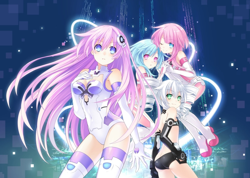 digital composite, technology, Uni (Hyperdimension Neptunia), three quarter length, illuminated, human representation, indoors, female likeness, connection