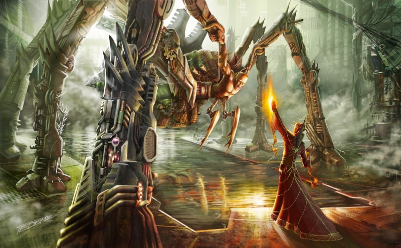 mage, sci fi, dark, creature, monster, sorcerer, magic, wizard, cyborg, 1080P, art, spider, mecha, magician, robot