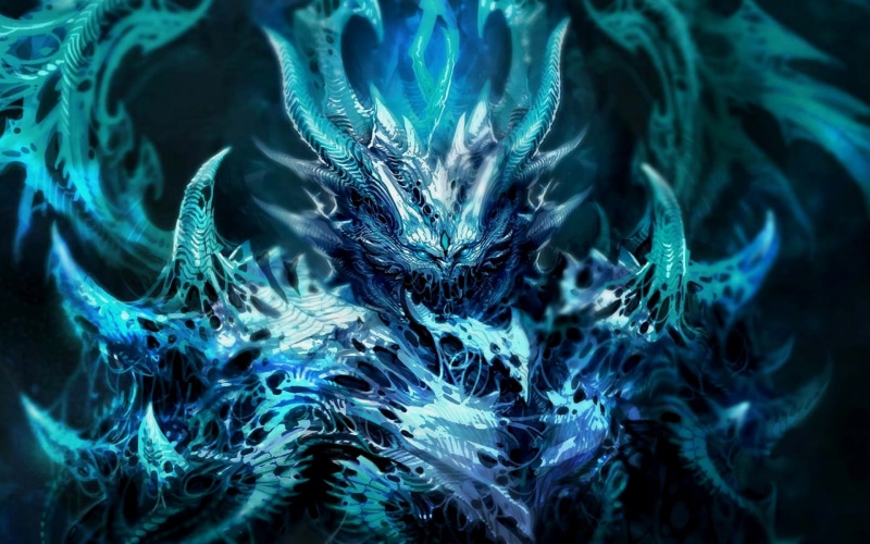 monster, dark, horns, blue, art, demon, fantasy, angel, evil, 1080P, creature, magic