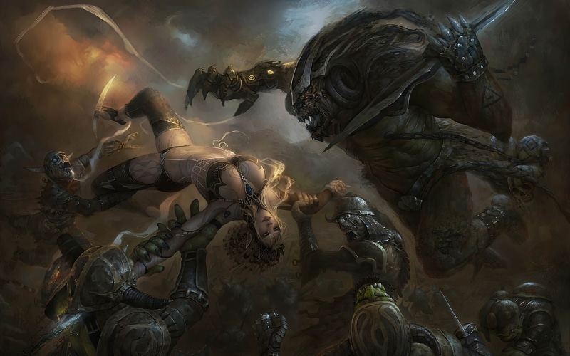 warriors, helmet, females, Ogre, death, girl, Goblin, Dark, Prisoner, monsters, women, COM, Knights, weapons, spooky, horror, deviantart, Evil, 1080P