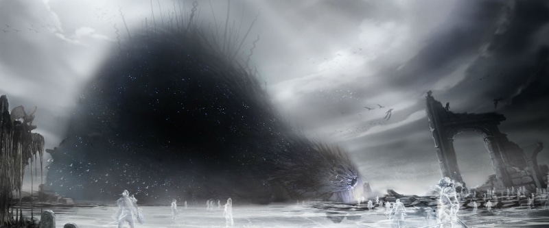 2K, Demonssouls, fear, emotion, horror, dramatic sky, nature, rpg, architecture, Demonzu, sky, sign, cloud - sky, 3000x1252 px, wet, Souru, water, warning sign