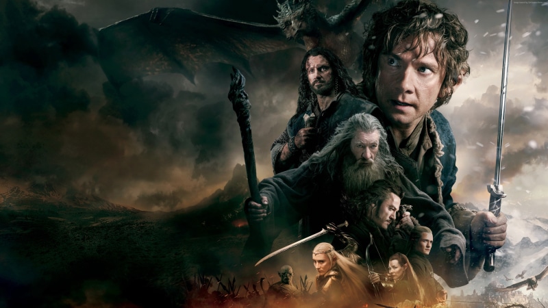 fire, Hobbit, mage, movie, Gandalf, 4K, dragon, sword, The Battle Of The Five Armies, battle, fantasy
