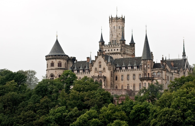 building Exterior, plant, history, brown, budapest, gothic Style, prague, old, tree, sky, place of worship, travel Destinations, outdoors, low angle view