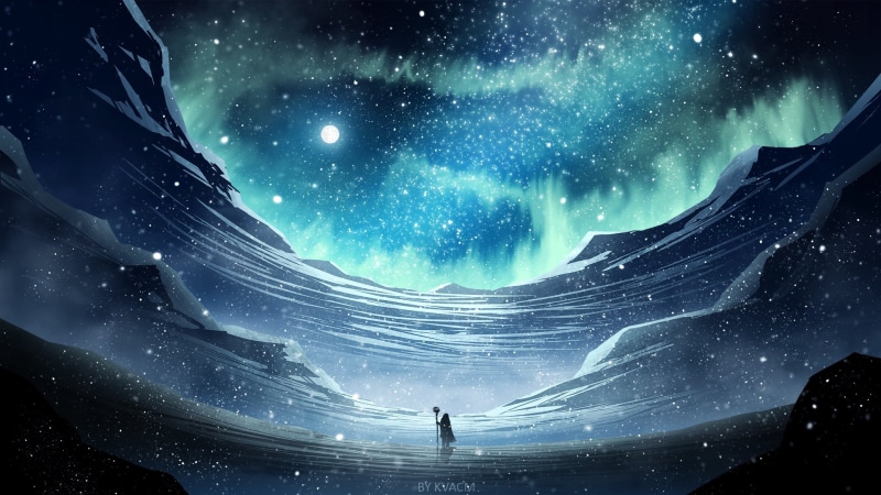 1080P, Night, Fantasy, Stars, Wizard, Blue, Aurora Borealis