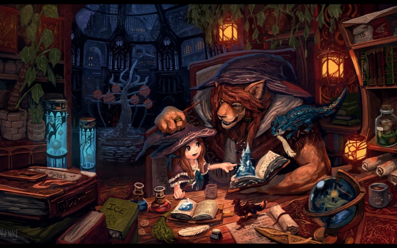 witch, 720P, fantasy art, magic, wizard, Anthro, books