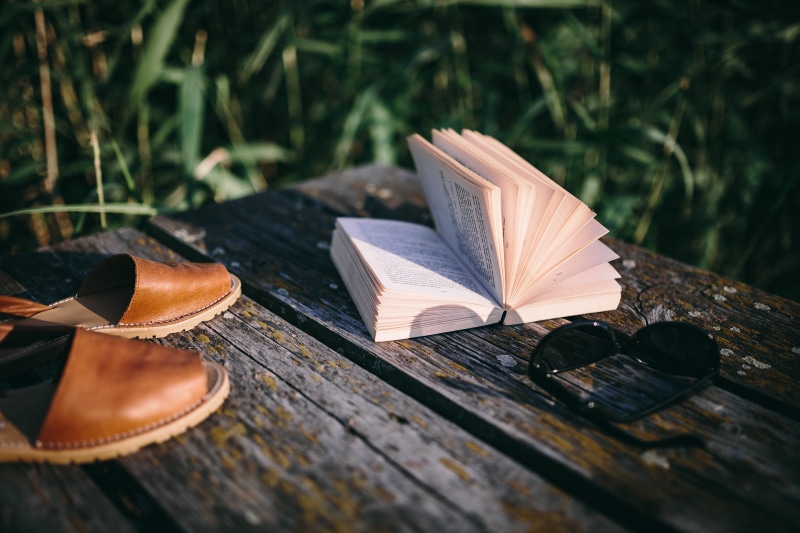 evening, Reading book, magic hour, paper, nature, time, old pier, open, outdoors, grass, close-up, wood - material, plant part, man with book, pier, summer