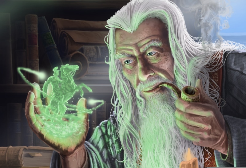 books, scrolls, tube, horse, magic, MAG, the old man, rider, art, 1080P, fantasy, the sorcerer