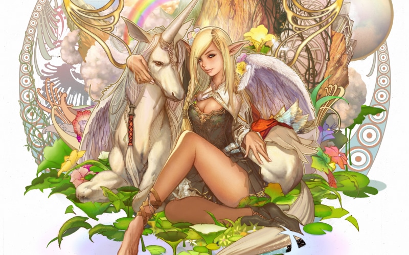 unicorn, elf, games, girl, art, 2K, lineage, fantasy