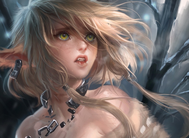 1080P, elf, fantasy, dark, girls, blonde, elves, glance