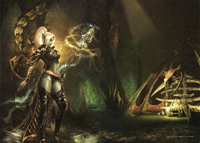 wand, Dark Elf, woman, Lineage, front, digital, holding, 1080P, brown, skeleton