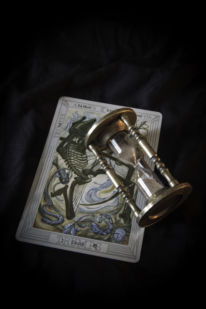 white, sign, silver colored, dead, open, deck, single object, studio shot, tarot cards, magic, gothic, luxury, hourglass, high angle view, no people, fortune