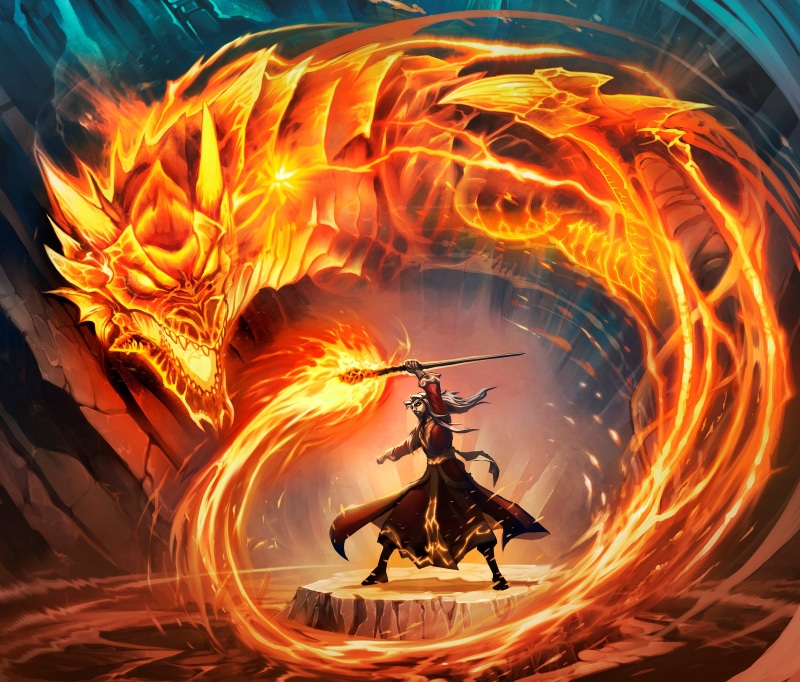 flame, motion, long exposure, wizard, dragon, glowing, Hearthstone, digital composite, yellow, illustration, The dragons breath, representation, night