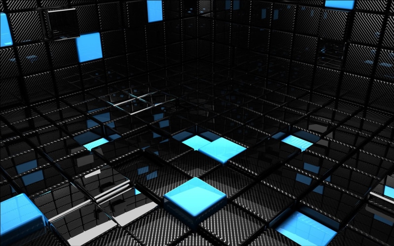 Abstract, hd, d, blue, reflections, textures, black, dark, 1080P, cubes, 3D view, x, art, view