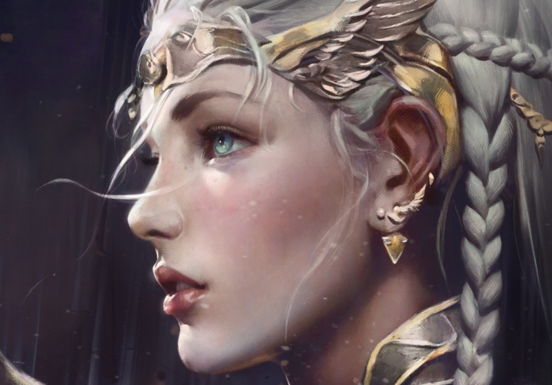 720P, artwork, fantasy art, princess, blue eyes, fantasy girl, face, profile