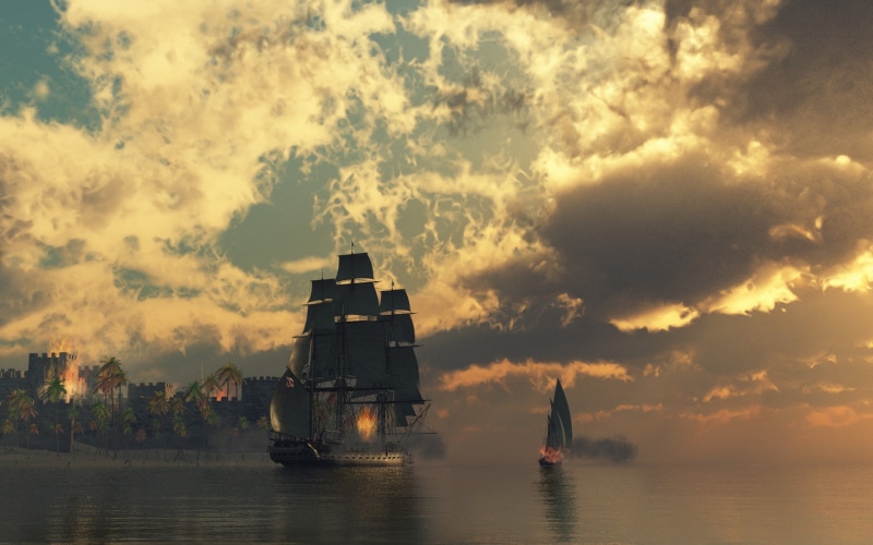 hd, fantasy, clouds, schooner, ocean, 1080P, sail, ship