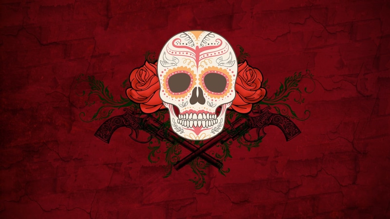 Dia de los Muertos, 720P, artwork, rose, skull, flowers