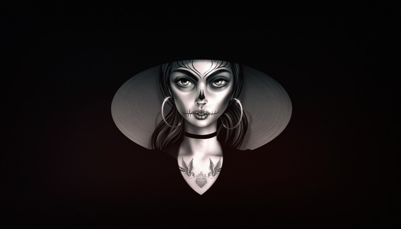 artwork, close-up, women, art and craft, representation, single object, studio shot, cut out, skull, creativity, Dia de los Muertos, spooky, face, indoors