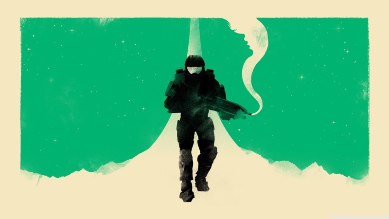  young adult, Halo, studio shot, adult, Master Chief, unrecognizable person, silhouette, multiclored, hairstyle, indoors, 2K, standing, full length