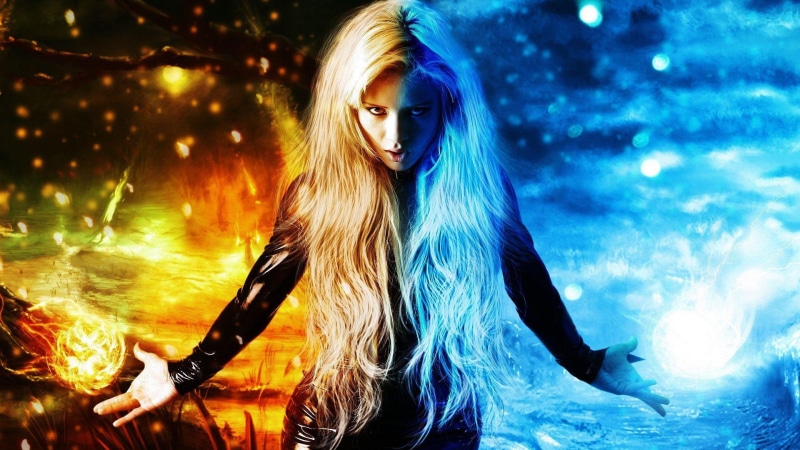 ice element, 1080P, girl fire, fire, element, girl, ice