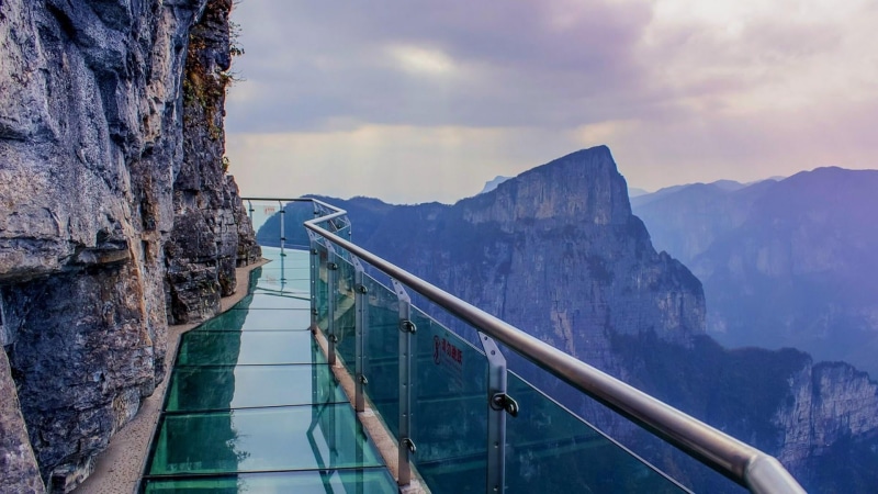 architecture, china, 1080P, no people, coiling dragon cliff skywalk, cloud - sky, zhangjiajie national forest park, cloud, water, view, nature, travel