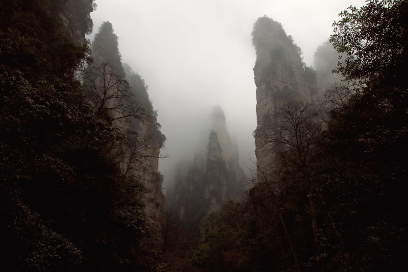 mountain, sky, 4K, china, day, mountains, scenics - nature, remote, tree, trees, no people, clouds, idyllic, environment, tranquility, zhangjiajie, outdoors