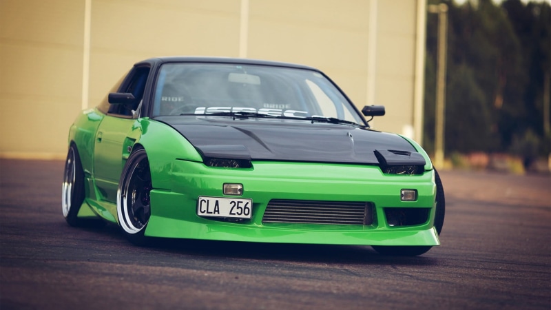 architecture, green cars, motor vehicle, transportation, black, retro styled, coupe, Nissan, vintage car, Nissan 240SX, outdoors, car, mode of transportation